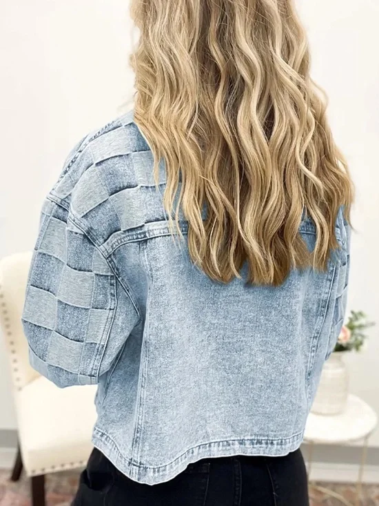 Basketweave Light Wash Denim Jacket - Picture 2 of 3